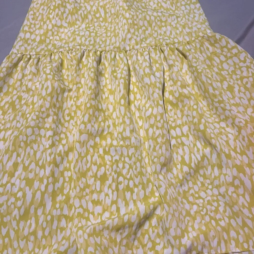 Who What Wear Yellow Citrus Leopard Print‎ Tiered Midi Skirt small
